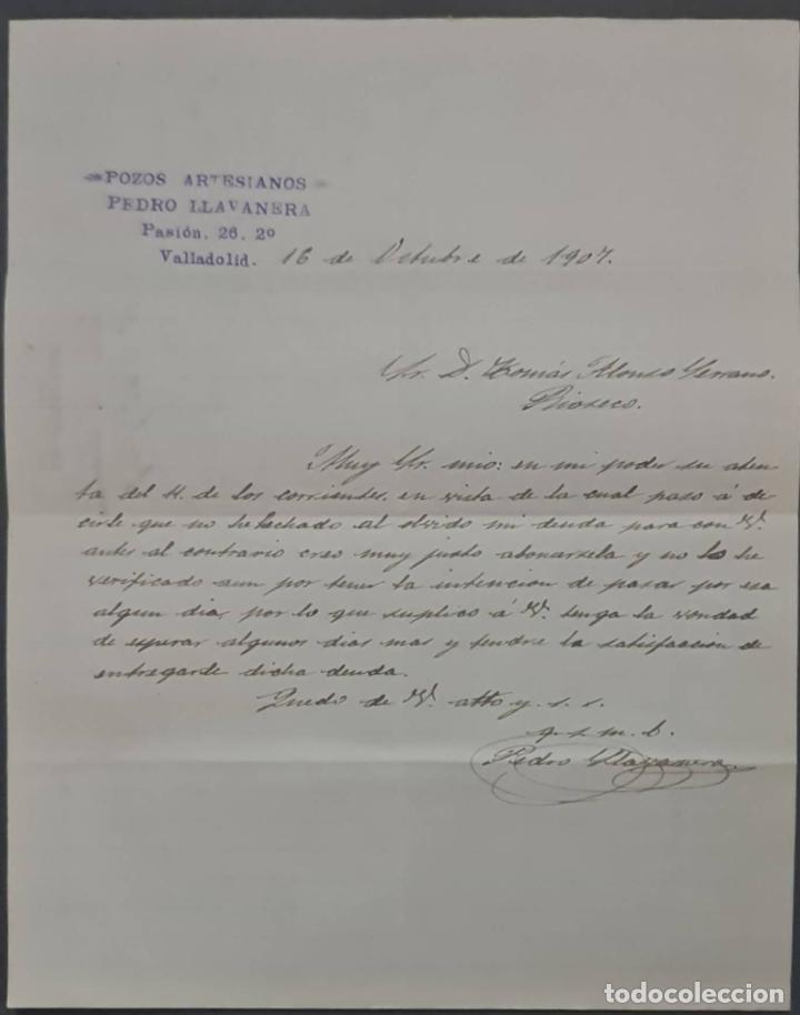 Commercial Letters: Pedro Llavanera. Pozos Artesianos. Valladolid. Espa&ntilde;a 1907