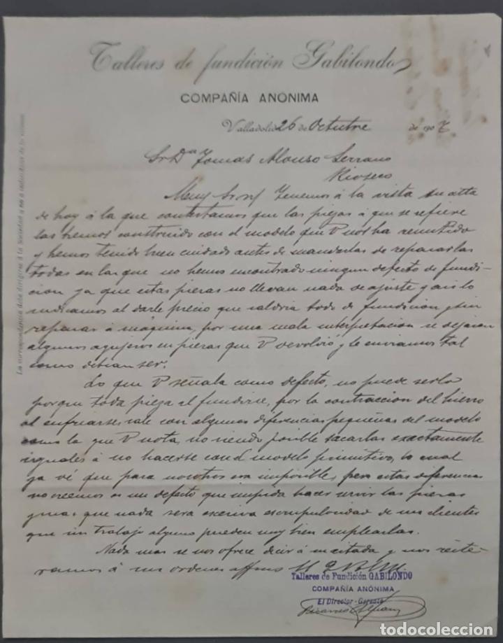 Commercial Letters: Talleres de Fundici&oacute;n Gabilondo. Compa&ntilde;&iacute;a An&oacute;nima. Valladolid. Espa&ntilde;a 1907