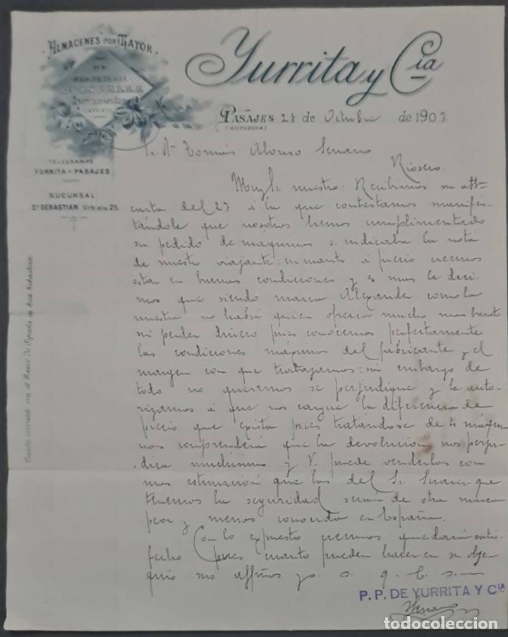 Commercial Letters: Yurrita y C&iacute;a. Almacenes al por mayor de Ferreter&iacute;a, quincalla y herramientas. Pasajes. Espa&ntilde;a 1907