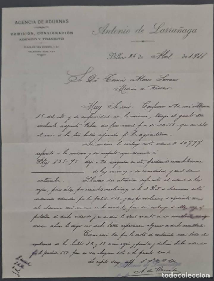Commercial Letters: Antonio de Larra&ntilde;aga. Agencia de aduanas. Bilbao. Espa&ntilde;a 1911