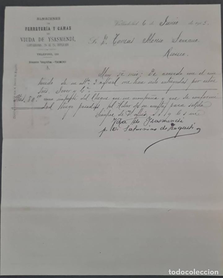 Commercial Letters: Viuda de Ysasmendi. Almacenes de Ferreter&iacute;a y camas. Valladolid. Espa&ntilde;a 1905