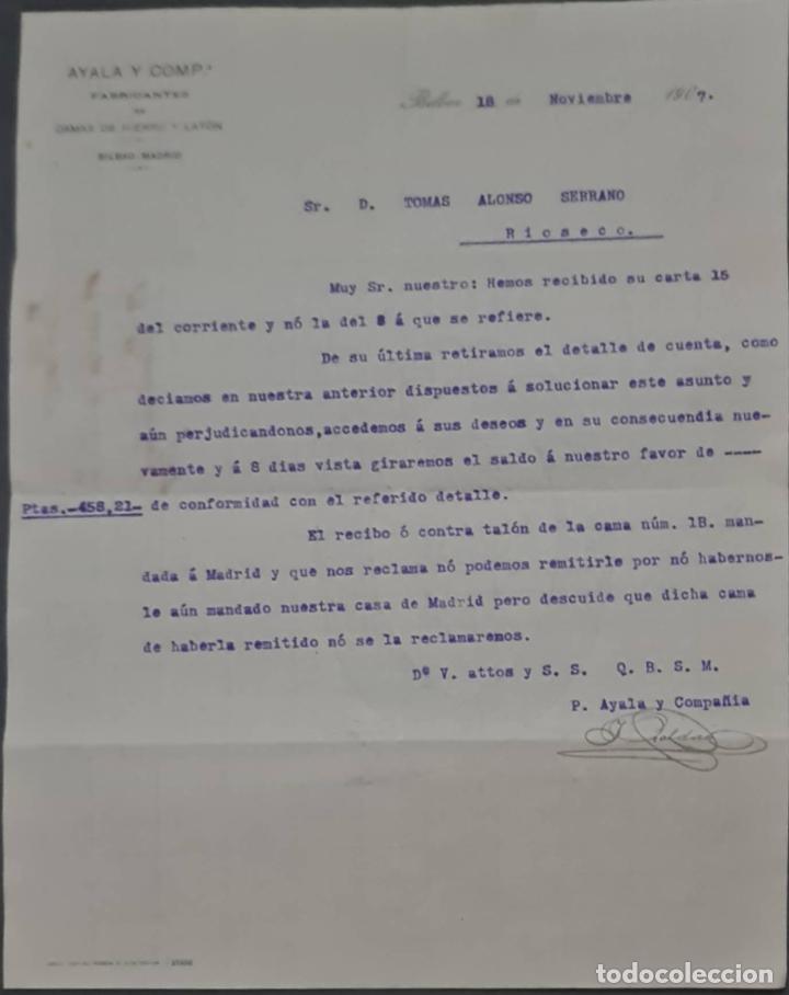 Commercial Letters: Ayala y Comp. Fabricantes de camas de hierro y lat&oacute;n. Bilbao. Espa&ntilde;a 1907