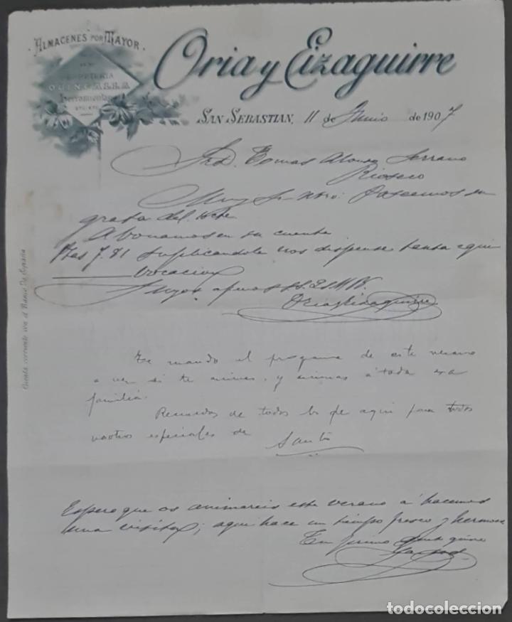 Commercial Letters: Oria y Eizaguirre. Almacenes por Mayor. San Sebasti&aacute;n. Espa&ntilde;a 1907
