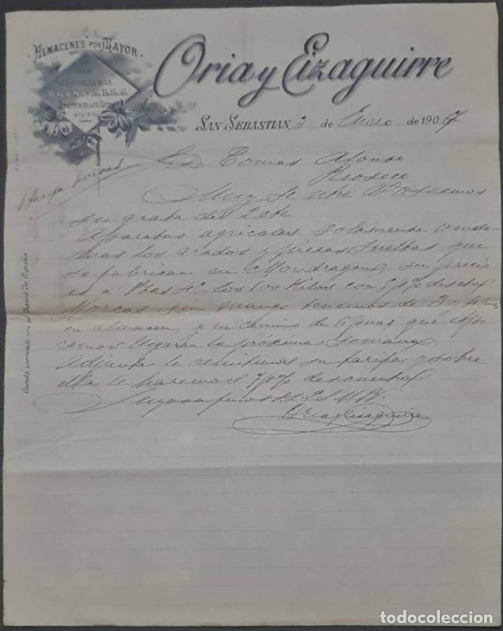 Commercial Letters: Oria y Eizaguirre. Almacenes por Mayor. San Sebasti&aacute;n. Espa&ntilde;a 1907