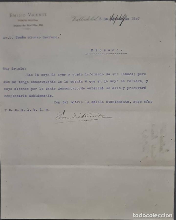 Commercial Letters: Emilio Vicente. Ingeniero Industrial. Valladolid. Espa&ntilde;a 1907