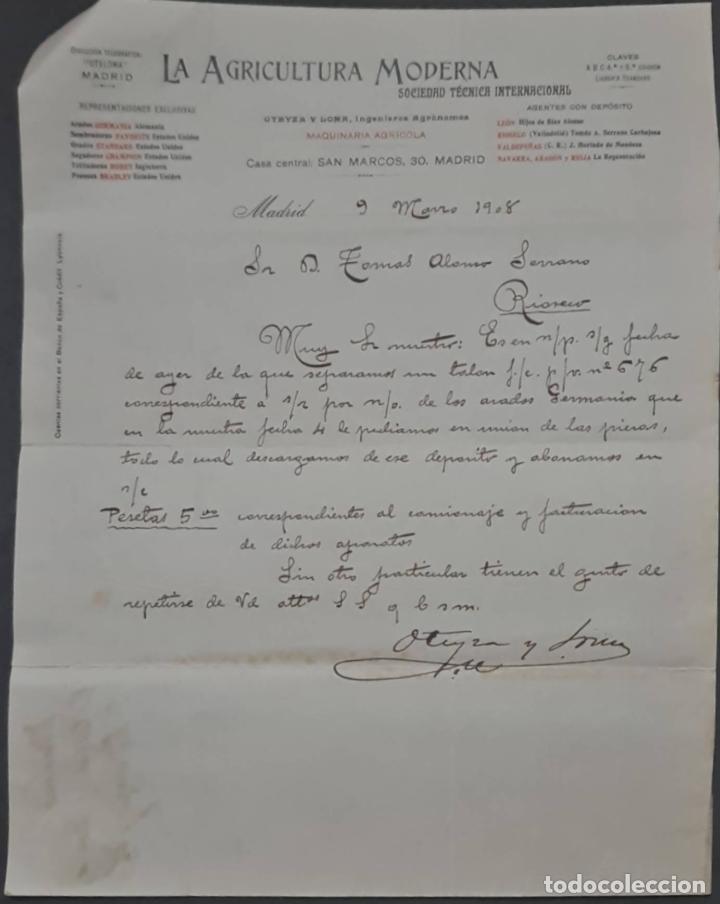 Commercial Letters: La Agricultura Moderna. Sociedad T&eacute;cnica Internacional. Madrid. Espa&ntilde;a 1908