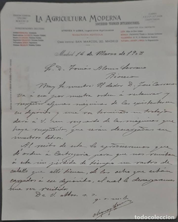Commercial Letters: La Agricultura Moderna. Sociedad T&eacute;cnica Internacional. Madrid. Espa&ntilde;a 1908