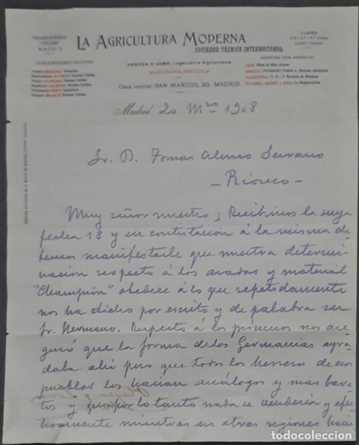Commercial Letters: La Agricultura Moderna. Sociedad T&eacute;cnica Internacional. Madrid. Espa&ntilde;a 1908