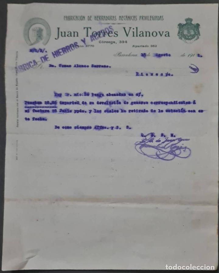 Commercial Letters: Juan Torres Vilanova. Fabricaci&oacute;n de herraduras mec&aacute;nicas privilegiadas. BArcelona 1911