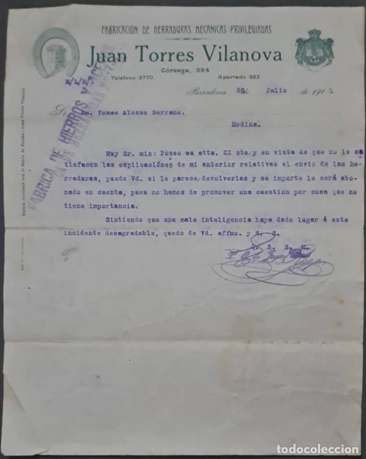 Commercial Letters: Juan Torres Vilanova. Fabricaci&oacute;n de herraduras mec&aacute;nicas privilegiadas. BArcelona 1911