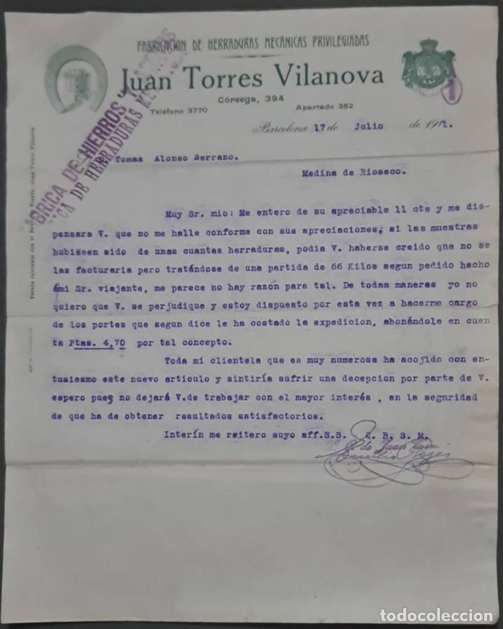 Commercial Letters: Juan Torres Vilanova. Fabricaci&oacute;n de herraduras mec&aacute;nicas privilegiadas. BArcelona 1911