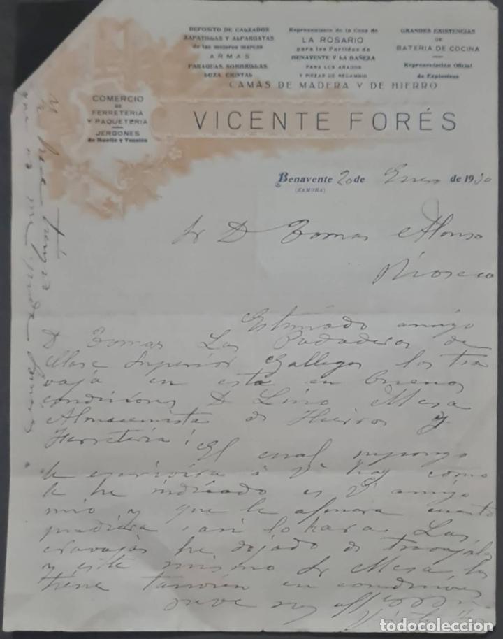 Cartas comerciales: Vicente For&eacute;s. Comercio de Ferreter&iacute;a y Paqueter&iacute;a. Zamora. Espa&ntilde;a 1930