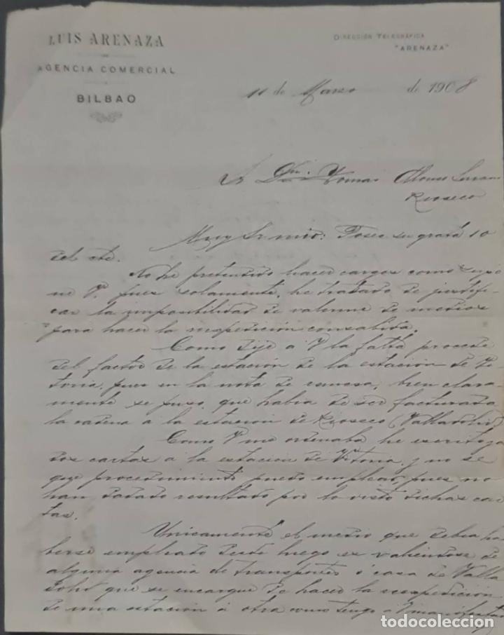 Cartas comerciales: Luis Arenaza. Agencia Comercial. Taller de Forja. Bilbao. Espa&ntilde;a 1908
