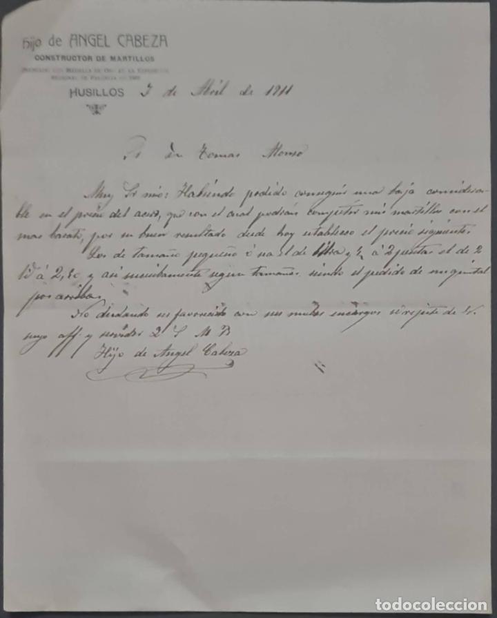 Cartas comerciales: Hijo de Angel Cabeza. Constructor de martillos. Husillos. Espa&ntilde;a 1911