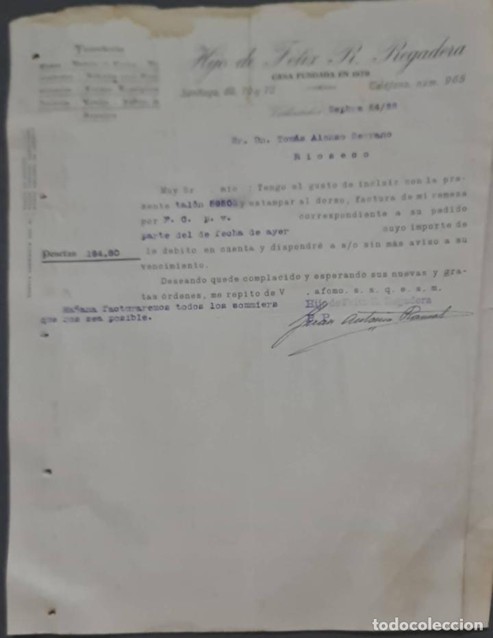 Cartas comerciales: Hijo de F&eacute;lix R. Regadera. Ferreter&iacute;a. Valladolid. Espa&ntilde;a 1926