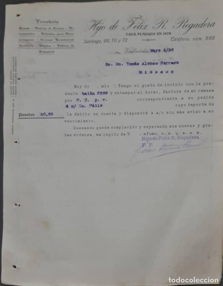 Commercial Letters: Hijo de F&eacute;lix R. Regadera. Ferreter&iacute;a. Valladolid. Espa&ntilde;a 1926