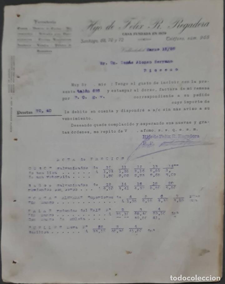 Commercial Letters: Hijo de F&eacute;lix R. Regadera. Ferreter&iacute;a. Valladolid. Espa&ntilde;a 1926