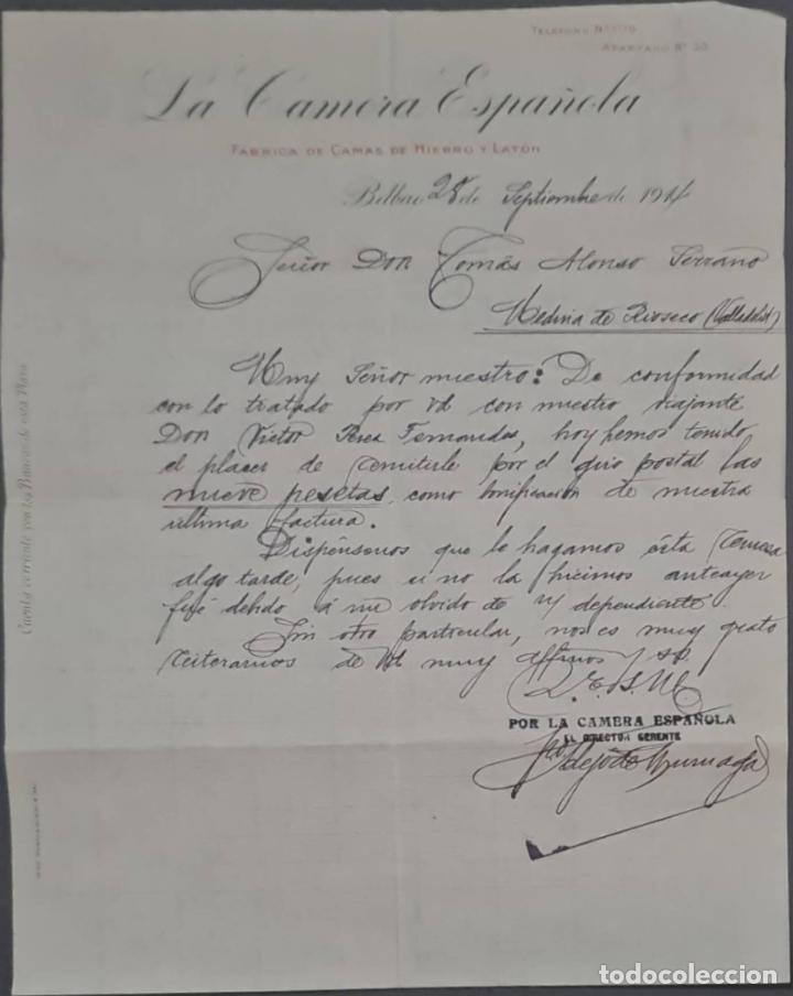 Lettres commerciales: La Camera Espa&ntilde;ola. F&aacute;brica de camas de hierro y lat&oacute;n. Bilbao. Espa&ntilde;a 1914