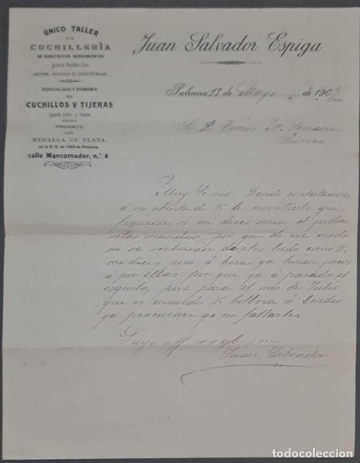 Lettres commerciales: Juan Salvador Espiga. Cuchiller&iacute;a. Palencia. Espa&ntilde;a 1907