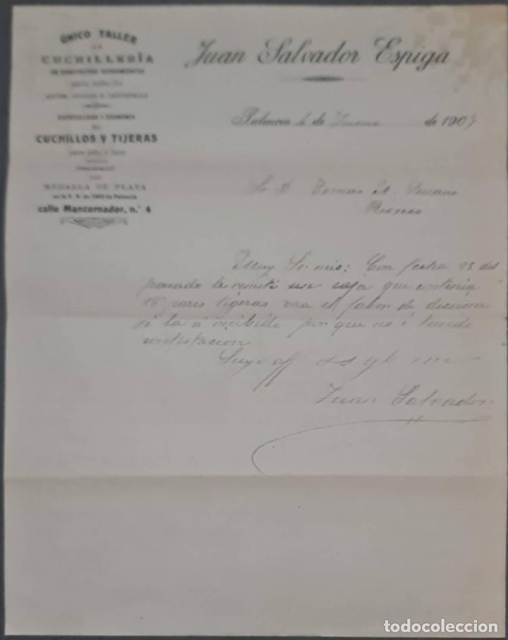 Lettres commerciales: Juan Salvador Espiga. Cuchiller&iacute;a. Palencia. Espa&ntilde;a 1907