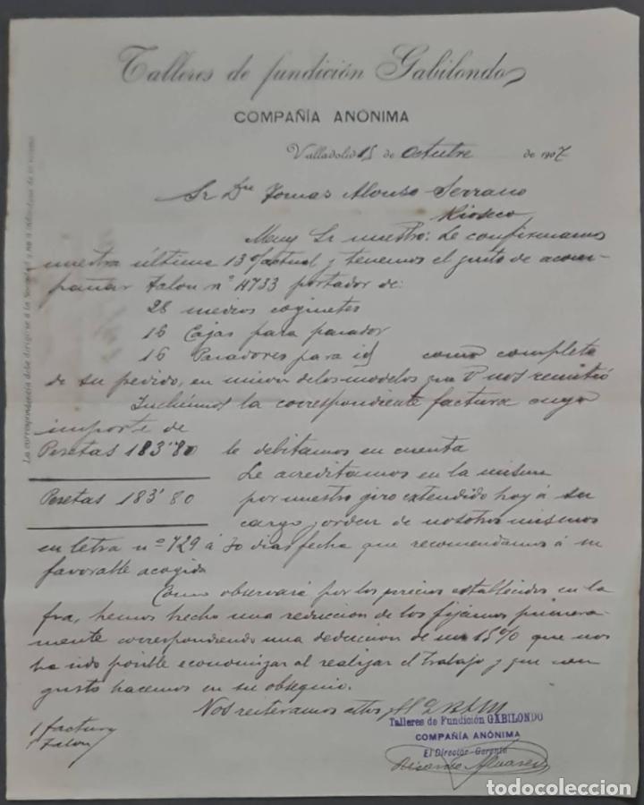 Lettres commerciales: Talleres de Fundici&oacute;n Gabilondo. Compa&ntilde;&iacute;a An&oacute;nima. Valladolid. Espa&ntilde;a 1907