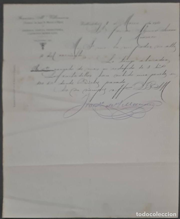 Lettres commerciales: Franc&iacute;sco M&ordf; Villanueva. Almac&eacute;n de hierros, cobres y Ferreter&iacute;a. Valladolid. Espa&ntilde;a 1910