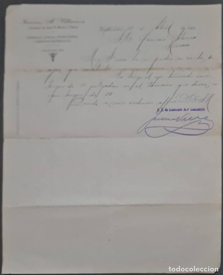 Lettres commerciales: Franc&iacute;sco M&ordf; Villanueva. Almac&eacute;n de hierros, cobres y Ferreter&iacute;a. Valladolid. Espa&ntilde;a 1910