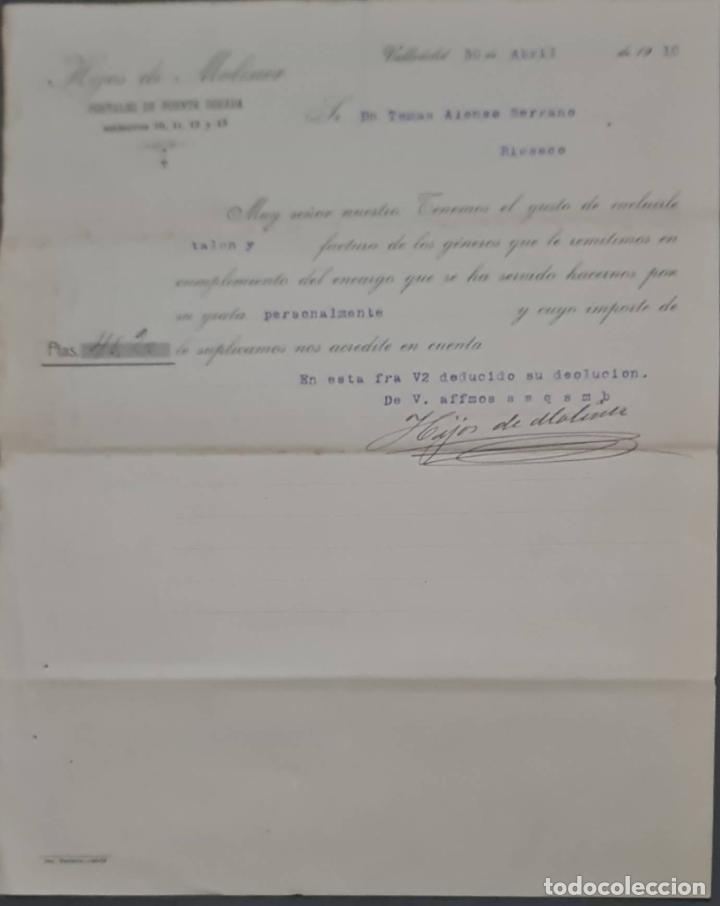 Lettres commerciales: Hijos de Moliner. Almac&eacute;n de quincalla, loza y cristal. Valladolid. Espa&ntilde;a 1910
