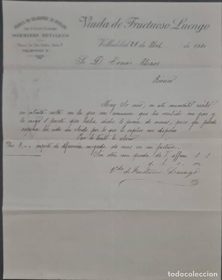 Lettres commerciales: Viuda de Fructuoso Luengo. F&aacute;brica de colchones de muelles. Valladolid. Espa&ntilde;a 1910
