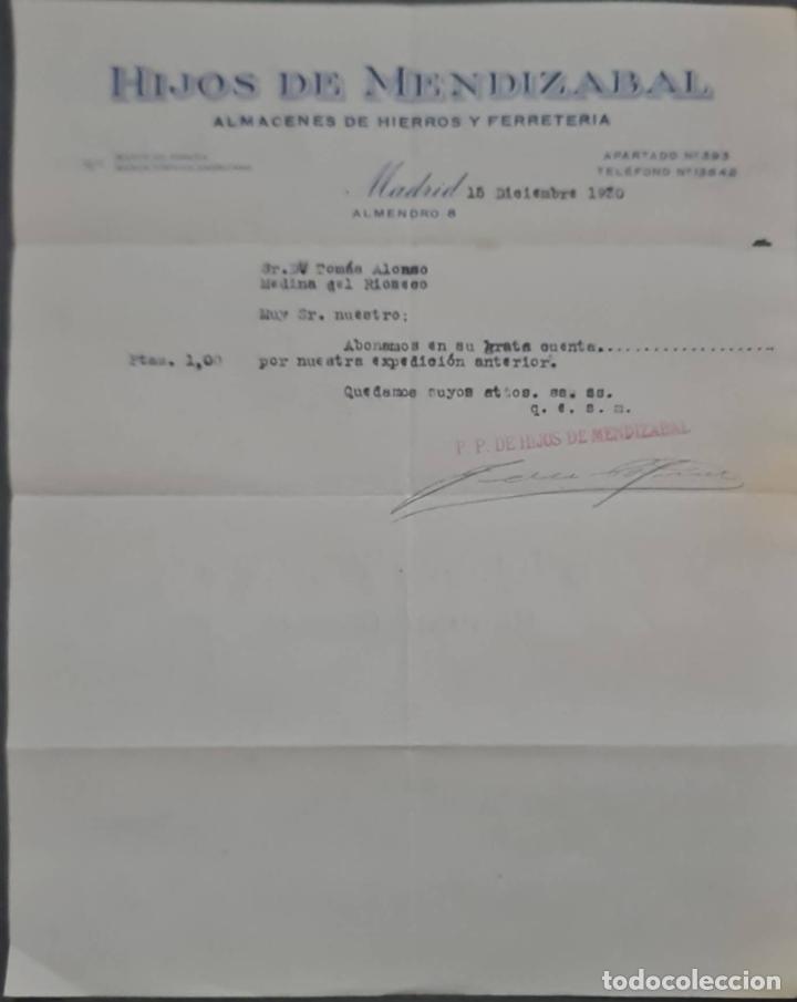 Lettres commerciales: Hijos de Mendizabal. F&aacute;brica de art&iacute;culos de Ferreter&iacute;a. Durango. Vizcaya. Espa&ntilde;a 1930