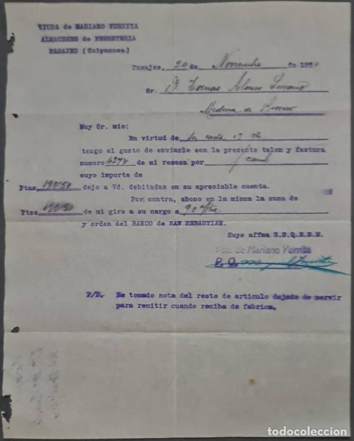 Lettres commerciales: Viuda de Mariano Yurrita. Almacenes de Ferreter&iacute;a. Guip&uacute;zcoa. Espa&ntilde;a 1930