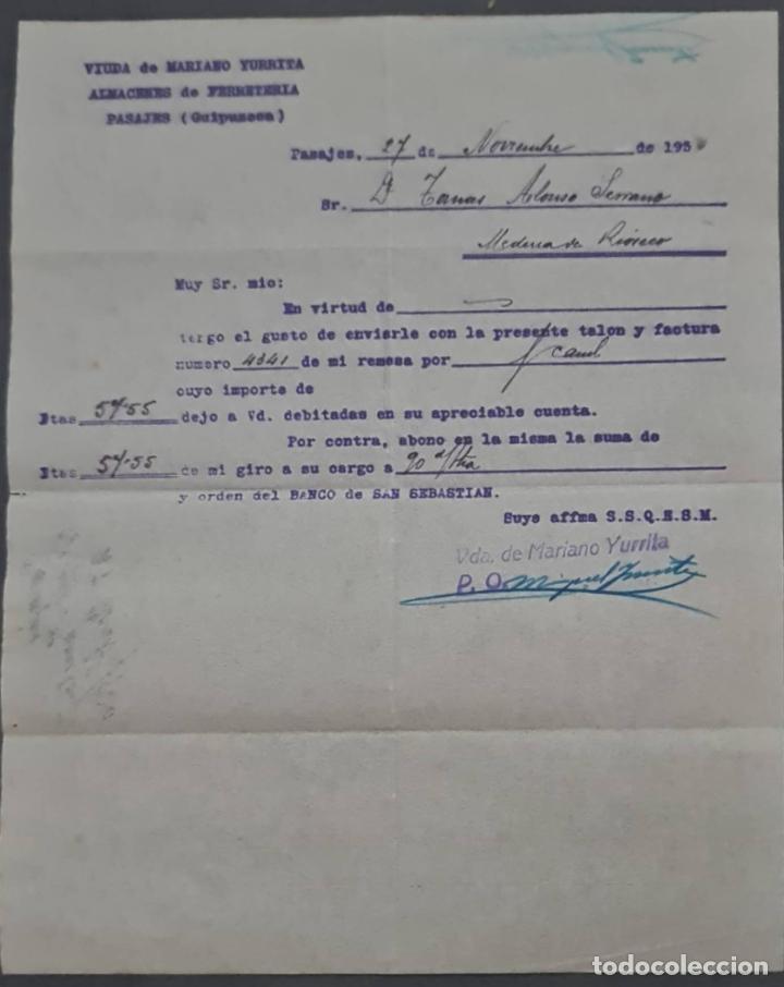 Lettres commerciales: Viuda de Mariano Yurrita. Almacenes de Ferreter&iacute;a. Guip&uacute;zcoa. Espa&ntilde;a 1930