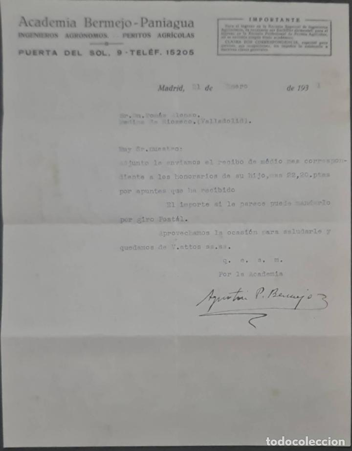 Commercial Letters: Academia Bermejo- Paniagua. Ingenieros Agr&oacute;nomos- Peritos Agr&iacute;colas. Madrid. Espa&ntilde;a 1931