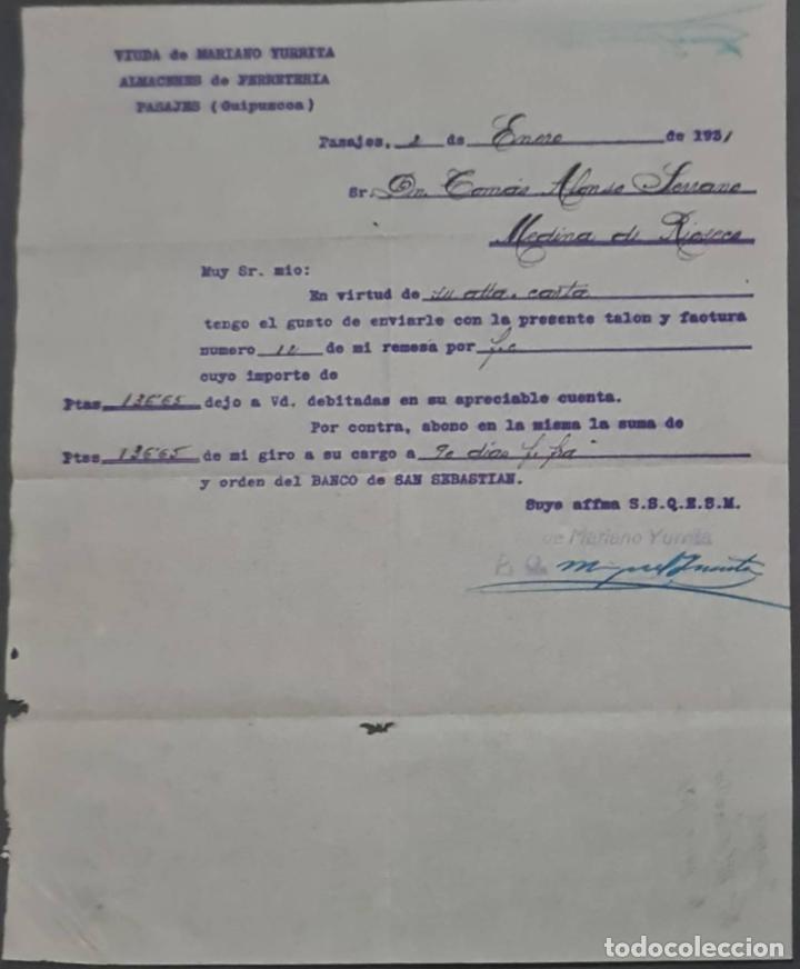Cartas comerciais: Viuda de Mariano Yurrita. Almacenes de Ferreter&iacute;a. Guip&uacute;zcoa. Espa&ntilde;a 1931