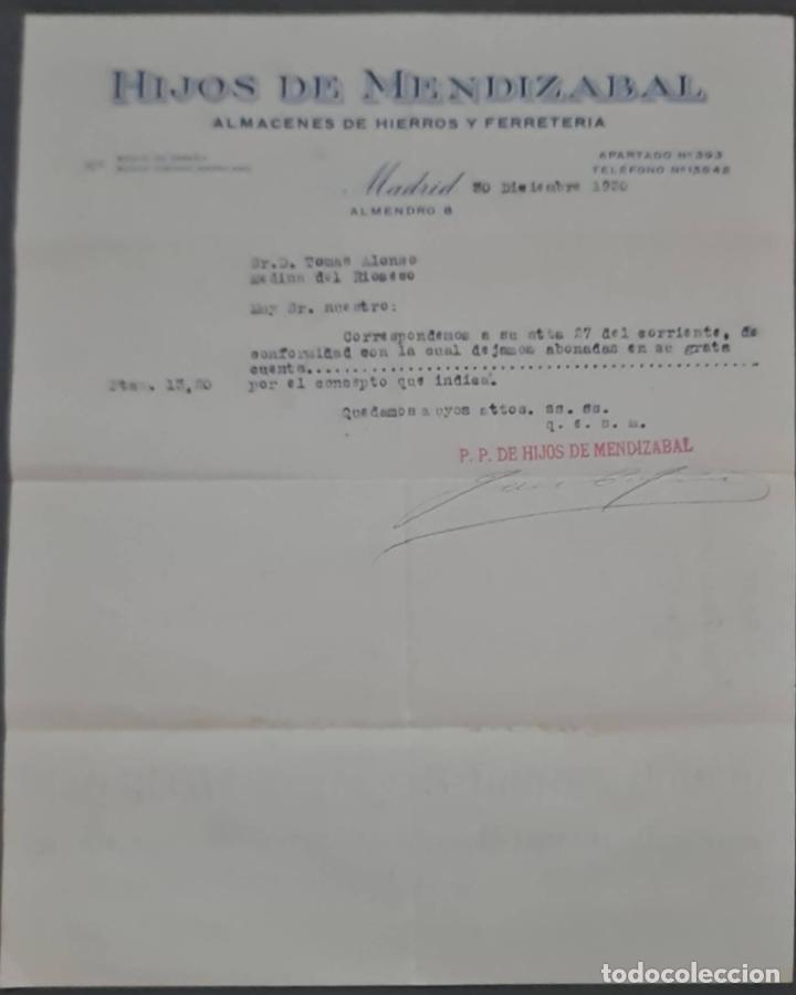 Cartas comerciais: Hijos de Mendizabal. Almacenes de hierros y Ferreter&iacute;a. Madrid. Espa&ntilde;a 1930