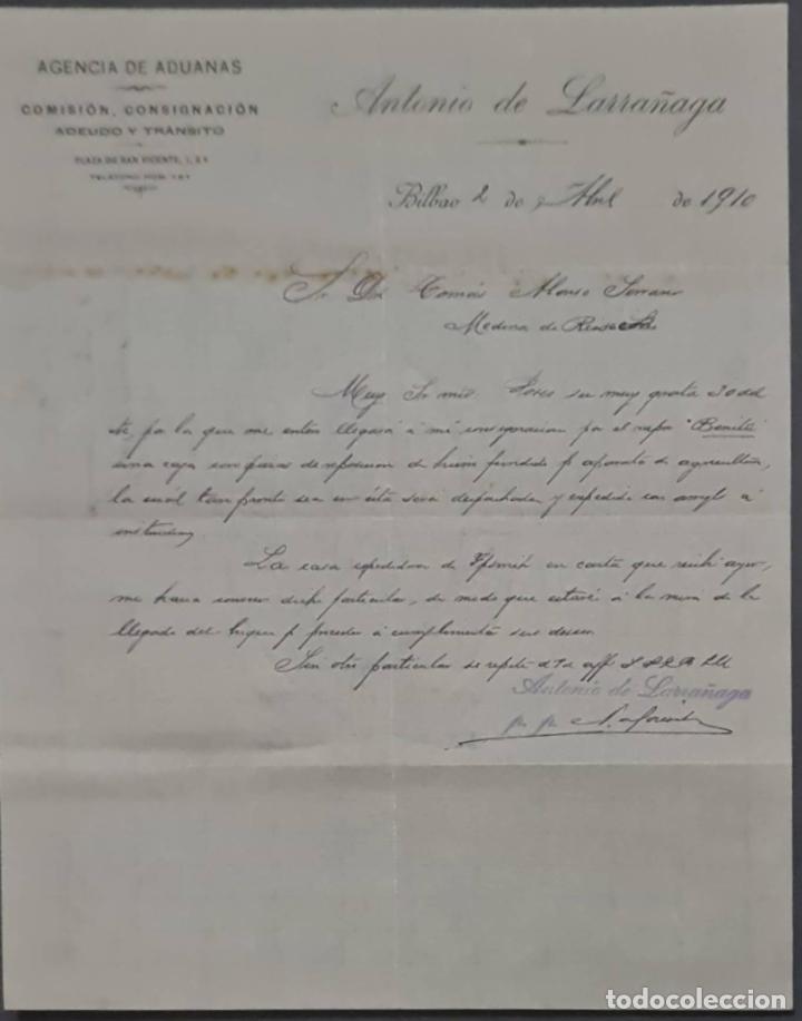 Cartas comerciais: Antonio de Larra&ntilde;aga. Agencia de aduanas. Bilbao. Espa&ntilde;a 1910