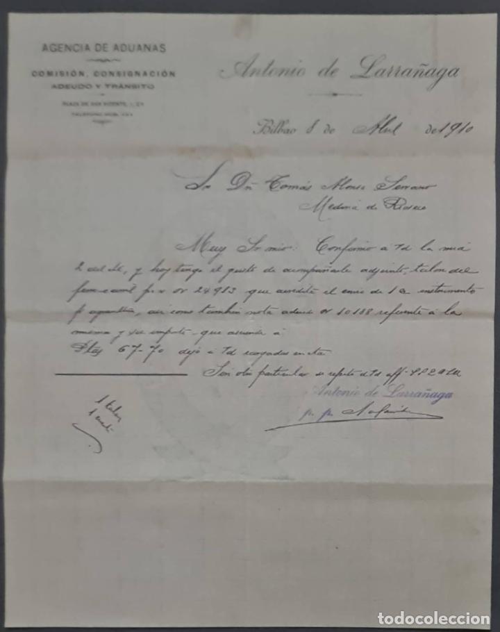 Cartas comerciais: Antonio de Larra&ntilde;aga. Agencia de aduanas. Bilbao. Espa&ntilde;a 1910