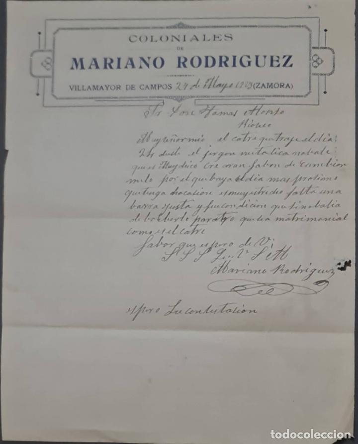 Cartas comerciais: Mariano Rodriguez. Coloniales. Villamayor de Campos. Espa&ntilde;a 1925