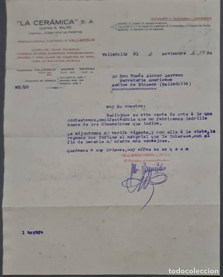 Cartas comerciais: La Cer&aacute;mica S.A. antes E. Sil&oacute;. Valladolid. Espa&ntilde;a 1930