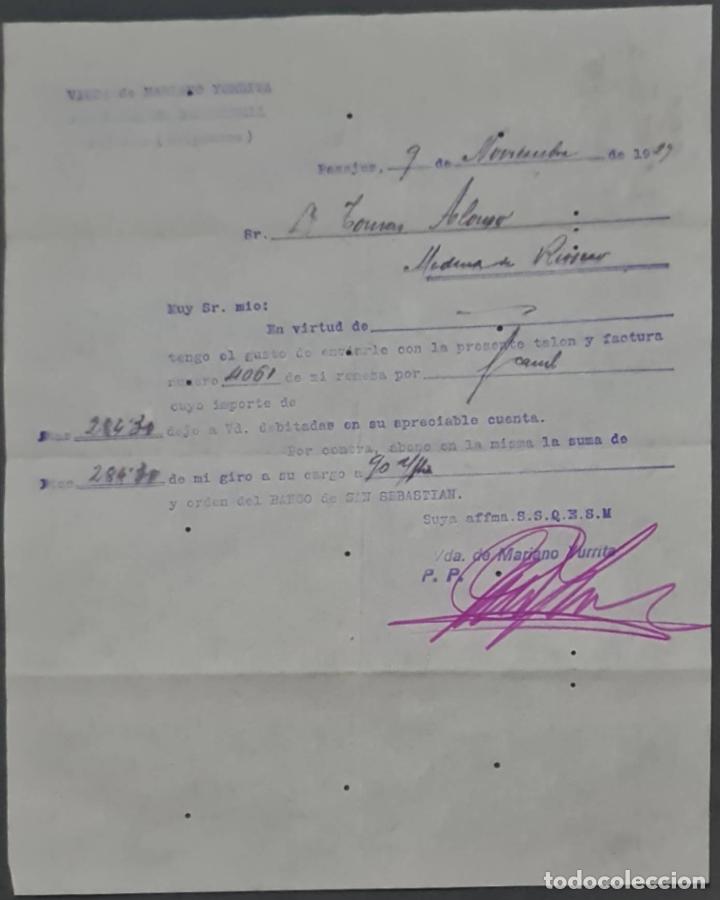 Cartas comerciais: Viuida de Mariano Yurrita, Pasajes. Guip&uacute;zcoa. Espa&ntilde;a 1929