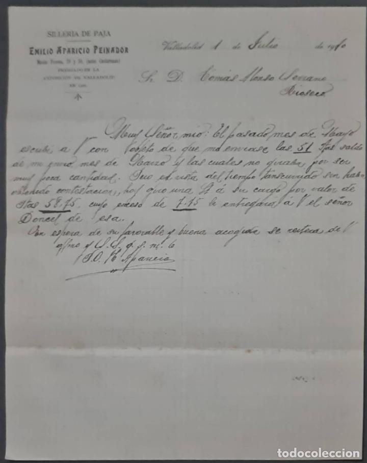 Cartas comerciais: Emilio Aparicio Peinador. Siller&iacute;a de paja. Valladolid. Espa&ntilde;a 1910