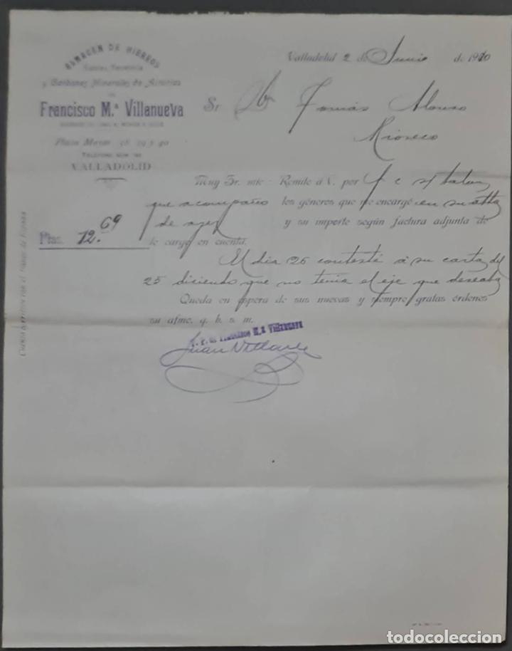 Cartas comerciais: Franc&iacute;sco M&ordf; Villanueva. Almac&eacute;n de hierros, cobres y Ferreter&iacute;a. Valladolid. Espa&ntilde;a 1910