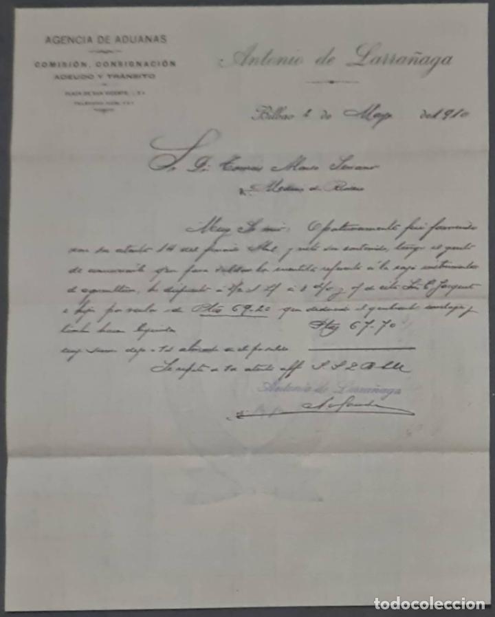 Cartas comerciais: Antonio de Larra&ntilde;aga. Agencia de aduanas. Bilbao. Espa&ntilde;a 1910