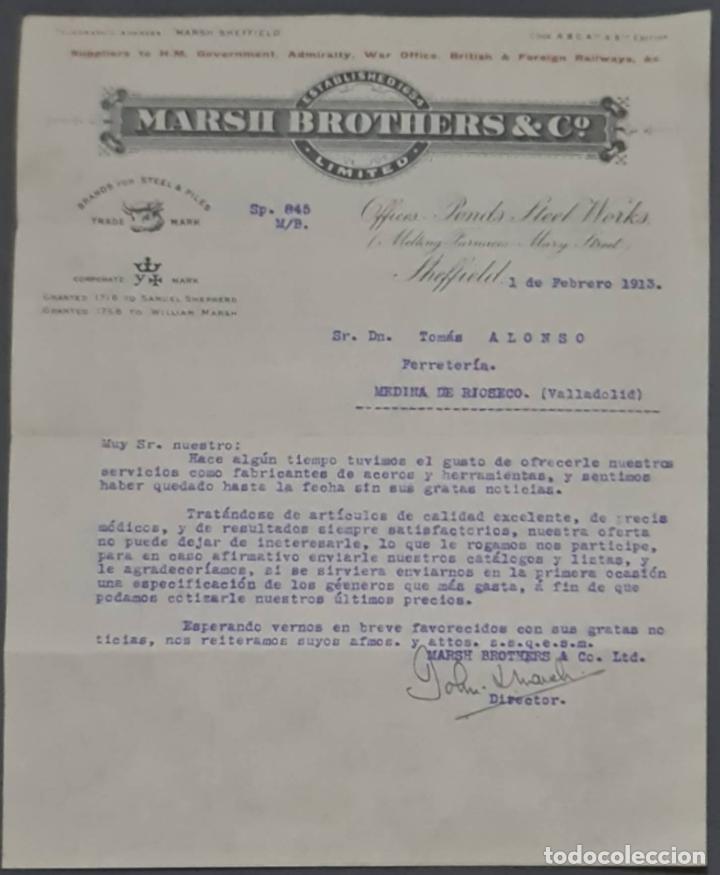 Cartas comerciales: Marsh Brothers & C&ordm;. Sheffield. Inglaterra 1913 - Foto 1