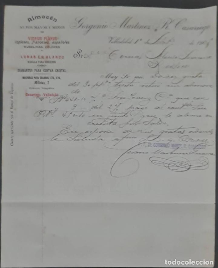 Cartas comerciais: Gorgonio Mart&iacute;nez R. Casariego. Almac&eacute;n al por mayor y menor de vidrios planos. Valladolid 1905