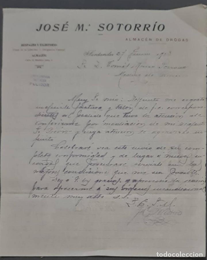 Cartas comerciais: Jos&eacute; M&ordf; Sotorrio. Almac&eacute;n de drogas. Santander. Espa&ntilde;a 1913