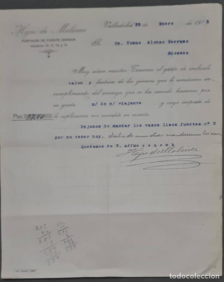 Cartas comerciais: Hijos de Moliner. Almac&eacute;n de quincalla, loza y cristal. Valladolid. Espa&ntilde;a 1913