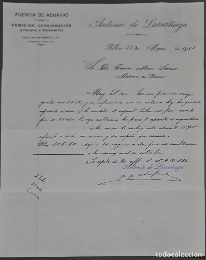 Cartas comerciais: Antonio de Larra&ntilde;aga. Agencia de aduanas. Bilbao. Espa&ntilde;a 1913