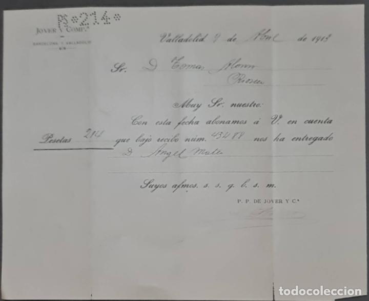 Cartas comerciales: Jover y Comp. Valladolid. Espa&ntilde;a 1913 - Foto 1