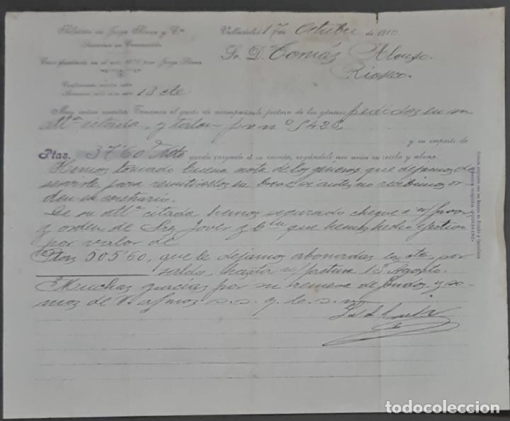 Cartas comerciais: Sobrinos de Jorge S&aacute;enz y C&ordf;. Almacenes por mayor de Quincalla y Ferreter&iacute;a. Valladolid. Espa&ntilde;a 1910